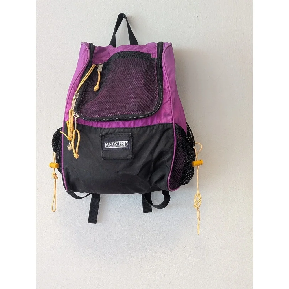 Vintage Lands' End Backpack Purple Black 1990s Hiking Daypack Y2K